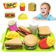 Toys Big Clearance Savings! SRUILUO Kids Pretend Play Food Sets Fake Food Toy Toddler Play Kitchen Accessories Hamburger \u0026 Sandwich Toys for Boys Girls (9Pcs)